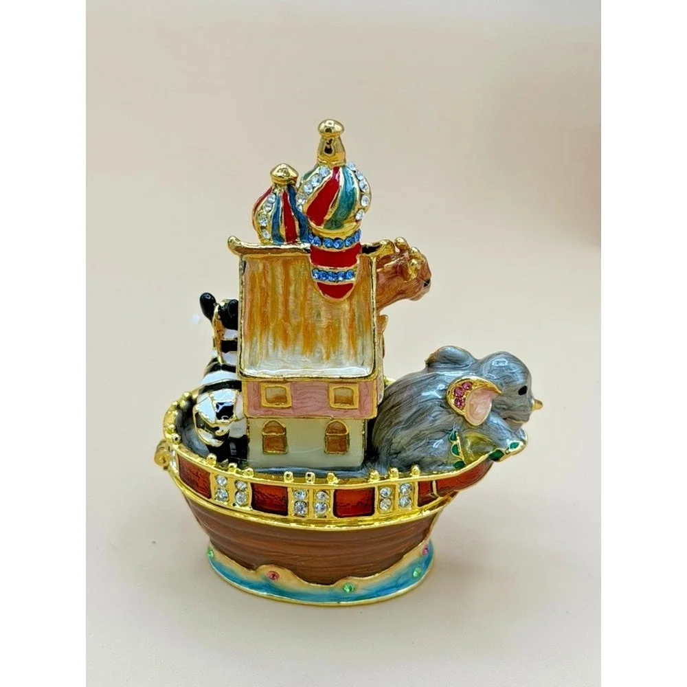 Cracker Barrel Jeweled Noah's Ark Hinged Trinket Box Animals w/ Box